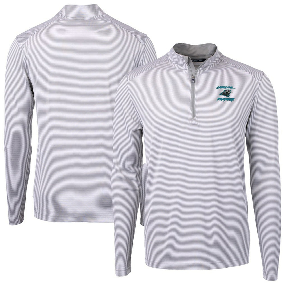 Carolina Panthers Cutter & Buck Virtue Eco Pique Micro Stripe Recycled Quarter-Zip Jacket Gray | NFL