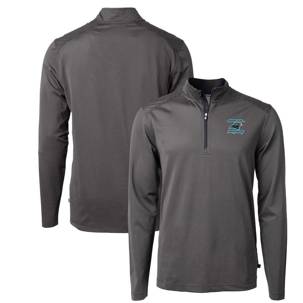 Carolina Panthers Cutter & Buck Virtue Eco Pique Micro Stripe Recycled Quarter-Zip Jacket Black | NFL