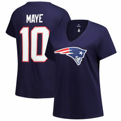 Drake Maye New England Patriots Women's Plus Size Name & Number V-Neck T-Shirt Navy | Fanatics
