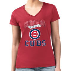 Chicago Cubs G-III 4Her by Carl Banks Women's Super-Slim Fit Lightweight Team Logo Graphic V-Neck T-Shirt - MLB