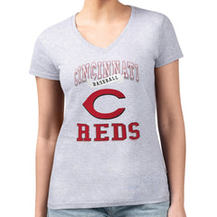 Cincinnati Reds G-III 4Her by Carl Banks Women's Super-Slim Fit Lightweight Team Logo Graphic V-Neck T-Shirt - MLB