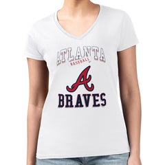Atlanta Braves G-III 4Her by Carl Banks Women's Super-Slim Fit Lightweight Team Logo Graphic V-Neck T-Shirt - MLB