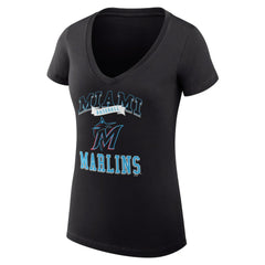 Miami Marlins G-III 4Her by Carl Banks Women's Super-Slim Fit Lightweight Team Logo Graphic V-Neck T-Shirt - MLB