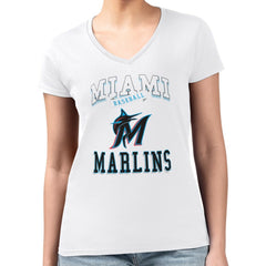 Miami Marlins G-III 4Her by Carl Banks Women's Super-Slim Fit Lightweight Team Logo Graphic V-Neck T-Shirt - MLB