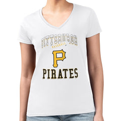 Pittsburgh Pirates G-III 4Her by Carl Banks Women's Super-Slim Fit Lightweight Team Logo Graphic V-Neck T-Shirt - MLB