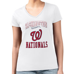 Washington Nationals G-III 4Her by Carl Banks Women's Super-Slim Fit Lightweight Team Logo Graphic V-Neck T-Shirt - MLB