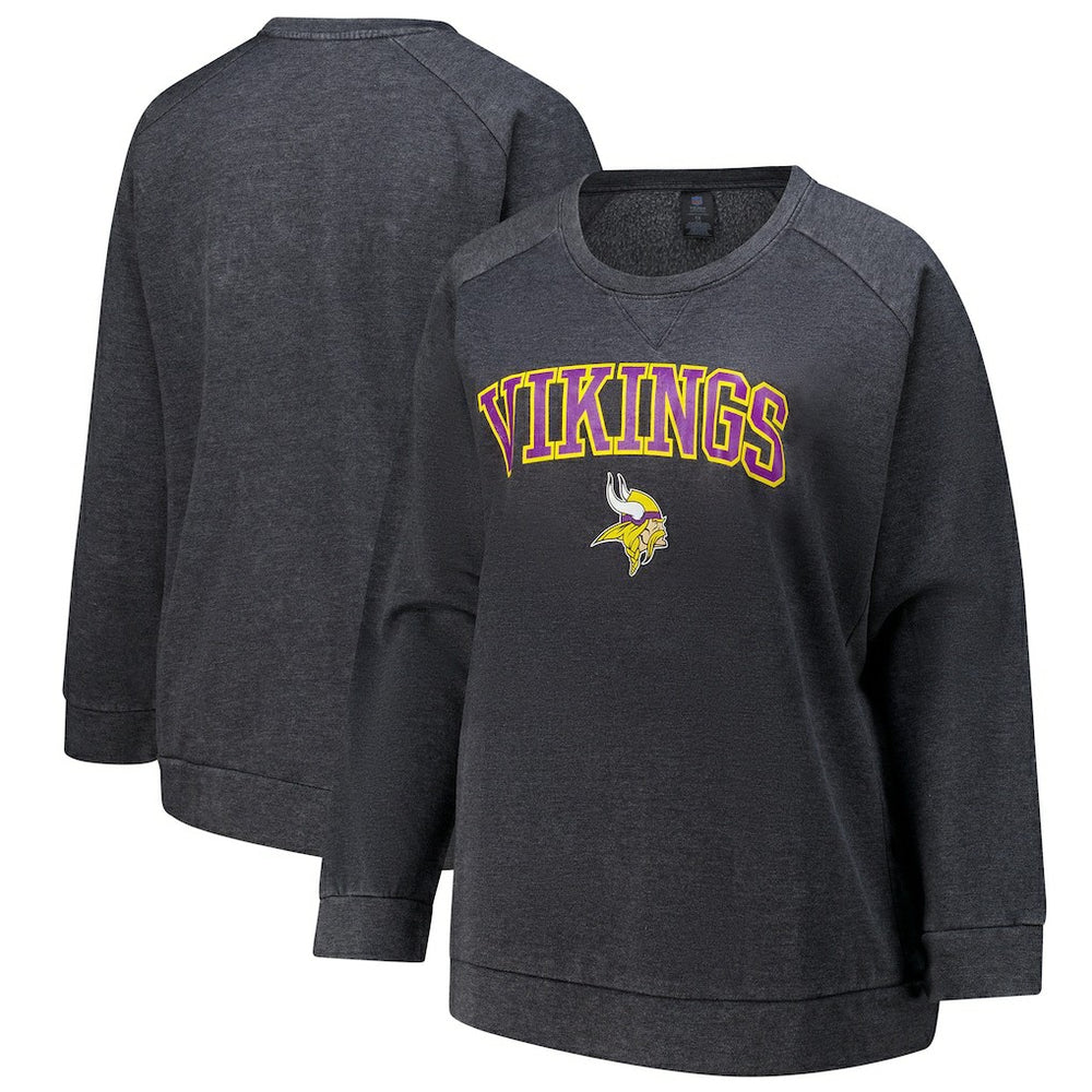 Minnesota Vikings Profile Women's Plus Size Acid Wash Raglan Sweatshirt Charcoal | NFL