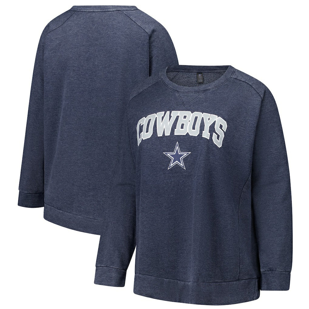 Dallas Cowboys Profile Women's Plus Size Acid Wash Raglan Sweatshirt Navy | NFL