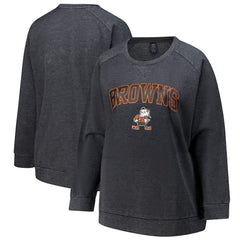 Cleveland Browns Profile Women's Plus Size Acid Wash Raglan Sweatshirt Charcoal | NFL