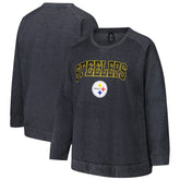 Pittsburgh Steelers Profile Women's Plus Size Acid Wash Raglan Sweatshirt Charcoal | NFL