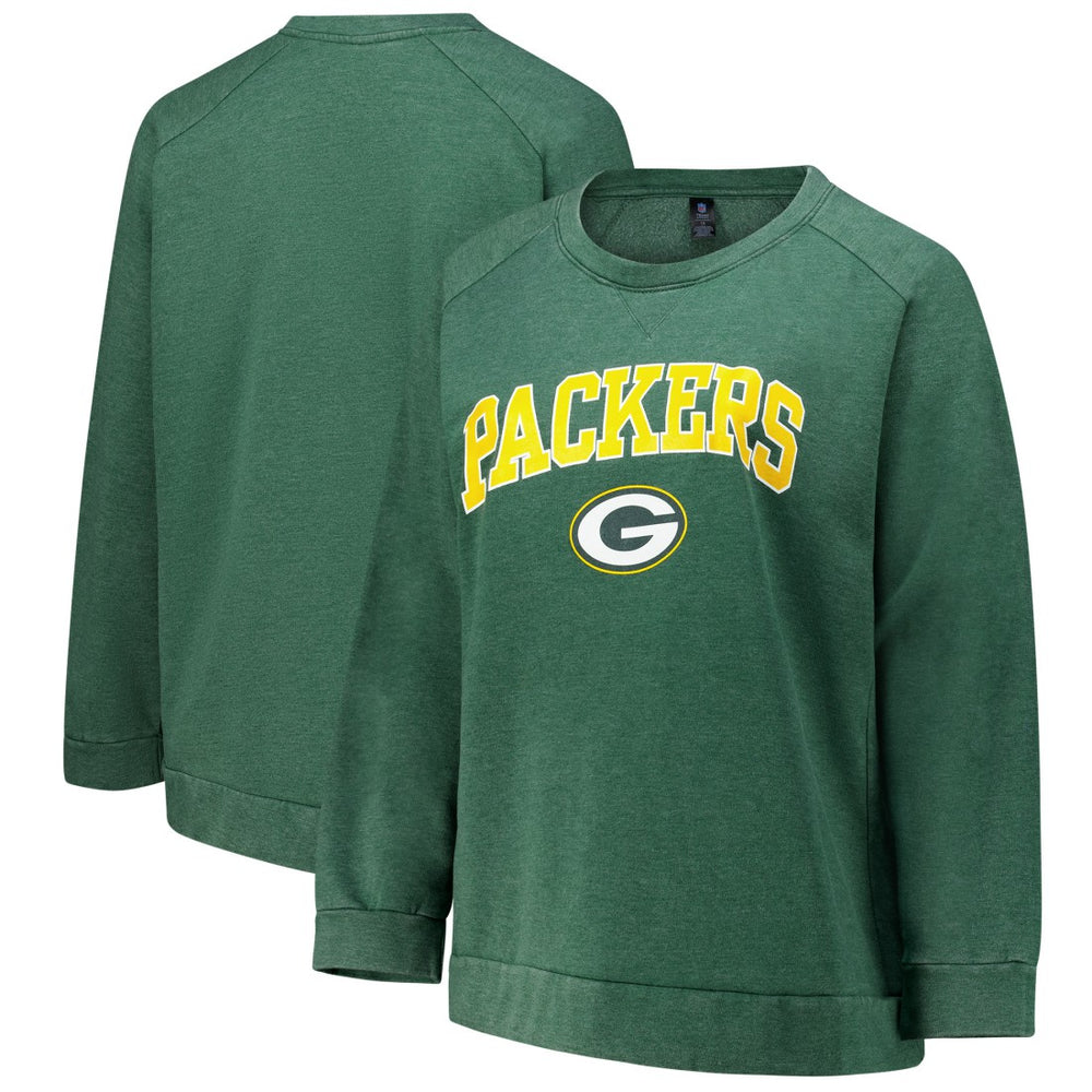 Green Bay Packers Profile Women's Plus Size Acid Wash Raglan Sweatshirt Heather Green | NFL