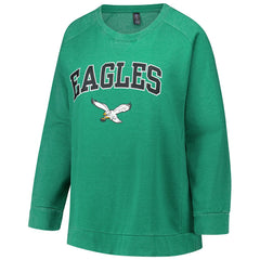 Philadelphia Eagles Profile Women's Plus Size Acid Wash Raglan Sweatshirt Kelly Green | NFL