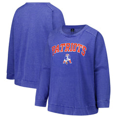 New England Patriots Profile Women's Plus Size Acid Wash Raglan Sweatshirt Royal | NFL