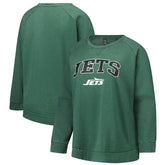 New York Jets Profile Women's Plus Size Acid Wash Raglan Sweatshirt Heather Green | NFL
