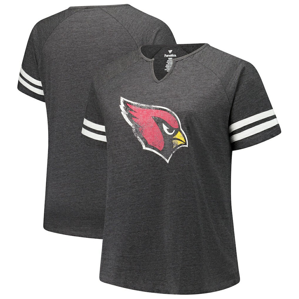 Arizona Cardinals Women's Plus Size Logo Striped Raglan Notch Neck T-Shirt Charcoal | Fanatics