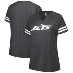 New York Jets Women's Plus Size Logo Striped Raglan Notch Neck T-Shirt Charcoal | Fanatics