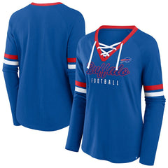 Buffalo Bills Women's Plus Size Won & Done Lace-Up V-Neck Long Sleeve T-Shirt Royal | Fanatics