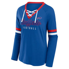 Buffalo Bills Women's Plus Size Won & Done Lace-Up V-Neck Long Sleeve T-Shirt Royal | Fanatics