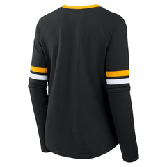Pittsburgh Steelers Women's Plus Size Won & Done Lace-Up V-Neck Long Sleeve T-Shirt Black | Fanatics