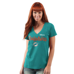 Miami Dolphins G-III 4Her by Carl Banks Women's Post Season V-Neck T-Shirt Aqua | NFL