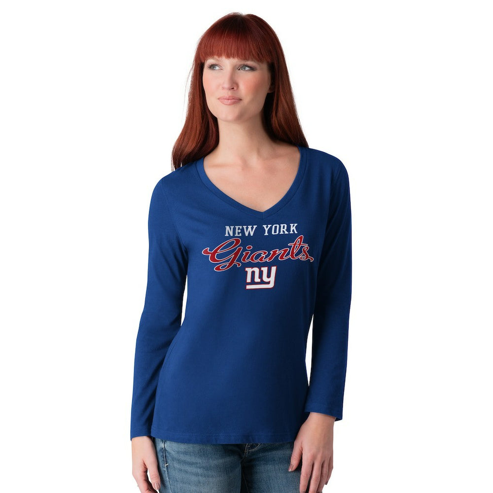 New York Giants G-III 4Her by Carl Banks Women's Post Season Long Sleeve V-Neck T-Shirt Royal | NFL