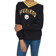 Pittsburgh Steelers Tommy Hilfiger Women's Alice V-Neck Pullover Sweatshirt Black | NFL
