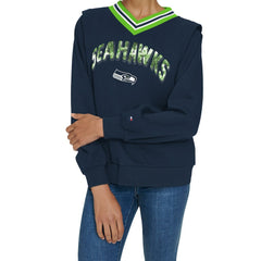 Seattle Seahawks Tommy Hilfiger Women's Alice V-Neck Pullover Sweatshirt Navy | NFL