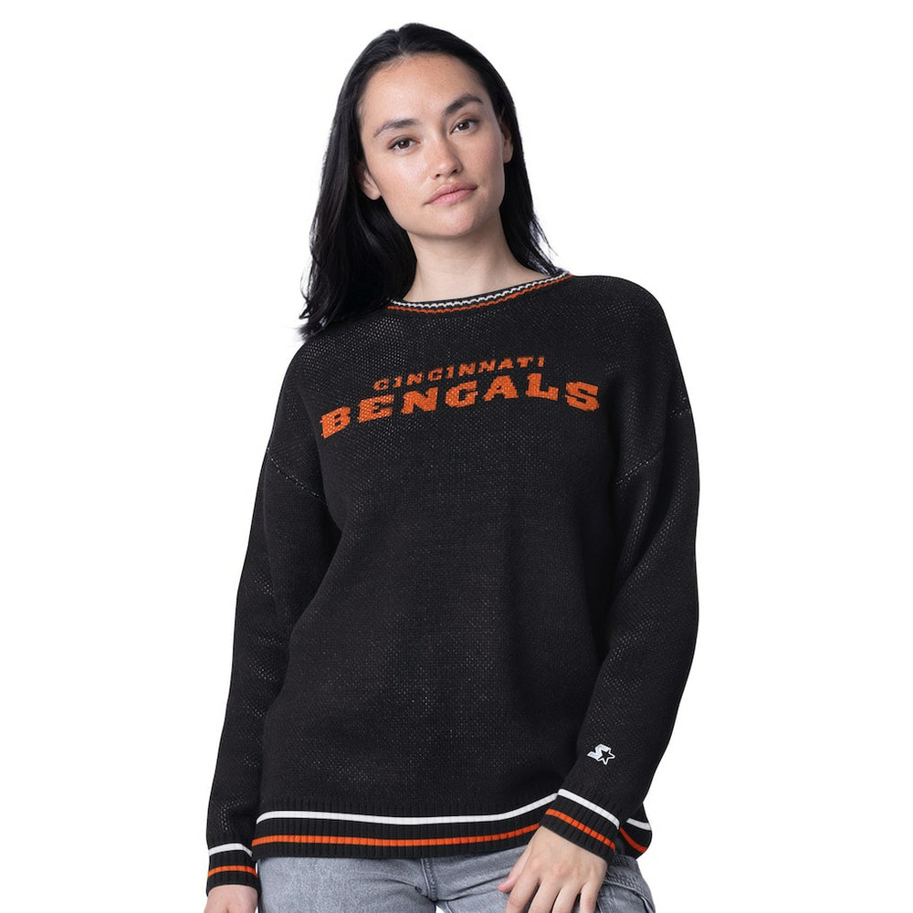 Cincinnati Bengals Starter Women's Oversized On the Ball Intarsia Knit Pullover Sweater Black | NFL