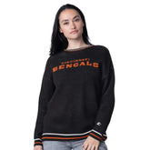Cincinnati Bengals Starter Women's Oversized On the Ball Intarsia Knit Pullover Sweater Black | NFL
