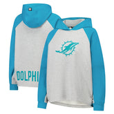 Miami Dolphins DKNY Sport Women's Joy Cropped Raglan Pullover Hoodie - Gray/Aqua | NFL