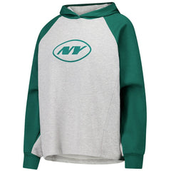 New York Jets DKNY Sport Women's Joy Cropped Raglan Pullover Hoodie - Gray/Green | NFL