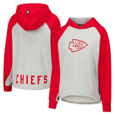 Kansas City Chiefs DKNY Sport Women's Joy Cropped Raglan Pullover Hoodie - Gray/Red | NFL