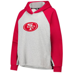 San Francisco 49ers DKNY Sport Women's Joy Cropped Raglan Pullover Hoodie - Gray/Scarlet | NFL