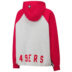 San Francisco 49ers DKNY Sport Women's Joy Cropped Raglan Pullover Hoodie - Gray/Scarlet | NFL