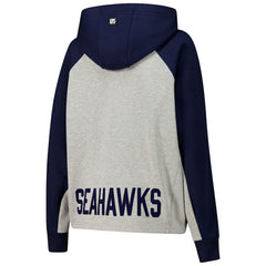Seattle Seahawks DKNY Sport Women's Joy Cropped Raglan Pullover Hoodie - Gray/College Navy | NFL