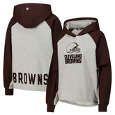 Cleveland Browns DKNY Sport Women's Joy Cropped Raglan Pullover Hoodie - Gray/Brown | NFL