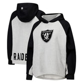 Las Vegas Raiders DKNY Sport Women's Joy Cropped Raglan Pullover Hoodie - Gray/Black | NFL