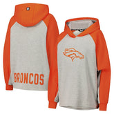 Denver Broncos DKNY Sport Women's Joy Cropped Raglan Pullover Hoodie - Gray/Orange | NFL