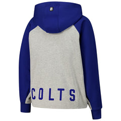 Indianapolis Colts DKNY Sport Women's Joy Cropped Raglan Pullover Hoodie - Gray/Royal | NFL