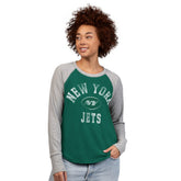 New York Jets G-III 4Her by Carl Banks Women's Waffle Knit Raglan Long Sleeve T-Shirt Green/Heather Gray | NFL