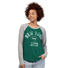 New York Jets G-III 4Her by Carl Banks Women's Waffle Knit Raglan Long Sleeve T-Shirt Green/Heather Gray | NFL