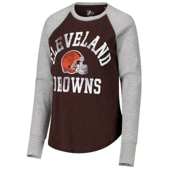 Cleveland Browns G-III 4Her by Carl Banks Women's Waffle Knit Raglan Long Sleeve T-Shirt Brown/Heather Gray | NFL