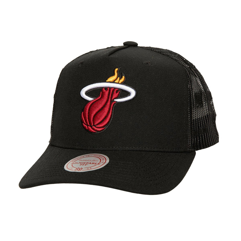 Miami Heat Monogram Allover Logo Mesh Trucker Adjustable Hat Black - NBA