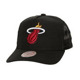Miami Heat Monogram Allover Logo Mesh Trucker Adjustable Hat Black - NBA