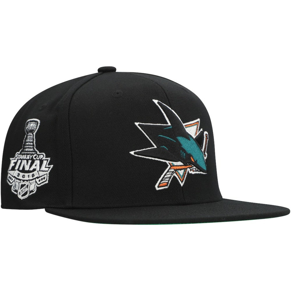 San Jose Sharks Mitchell & Ness Core Top Spot Snapback Hat - Black - NHL
