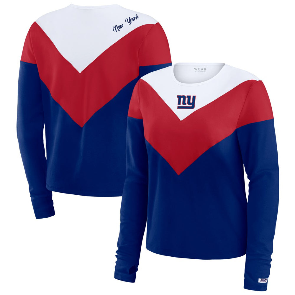 New York Giants WEAR by Erin Andrews Women's Chevron Tri-Blend Long Sleeve T-Shirt Royal/Red | NFL