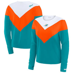 Miami Dolphins WEAR by Erin Andrews Women's Chevron Tri-Blend Long Sleeve T-Shirt Aqua/Orange | NFL