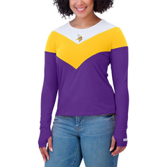 Minnesota Vikings WEAR by Erin Andrews Women's Plus Size Chevron Tri-Blend Long Sleeve T-Shirt White/Gold | NFL