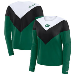 New York Jets WEAR by Erin Andrews Women's Plus Size Chevron Tri-Blend Long Sleeve T-Shirt Green/Black | NFL