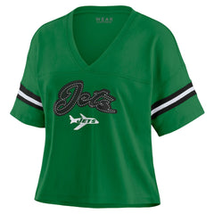 New York Jets WEAR by Erin Andrews Women's Color Block Boxy V-Neck T-Shirt Kelly Green | NFL
